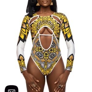 Elegant Yellow and Black One Piece Swimsuit